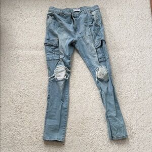 Men's Skinny Jeans in Distressed Blue